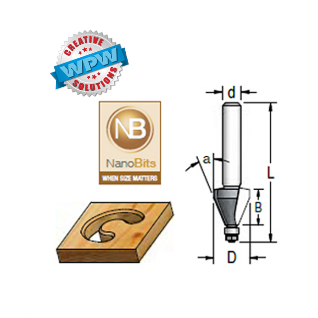 Nano Bevel Trim Bit 14.3x6.3x48 1/4"Sh 45°