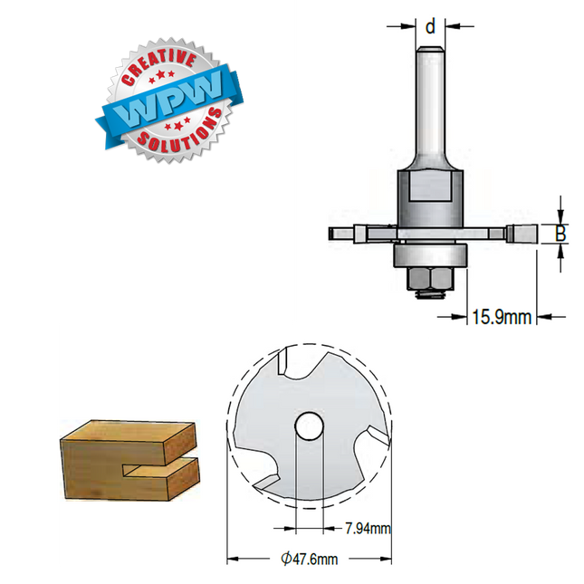 Woodworking tool with dimensions labeled and WPW logo on a white background
