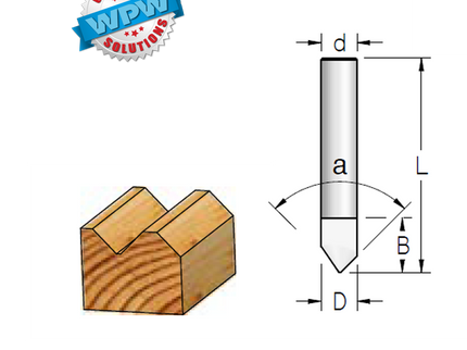 V-Grooving Veining Bit 6.35x9.5x38 1/4" 90°