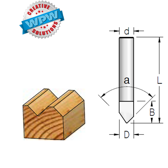 V-Grooving Veining Bit 6.35x9.5x38 1/4" 90°